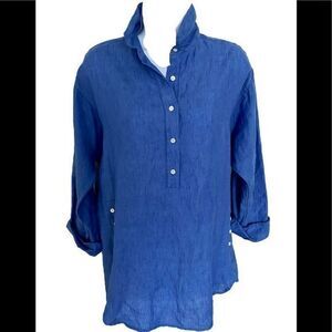 J McLaughlin Fallen Linen Shirt - M blue linen ,
